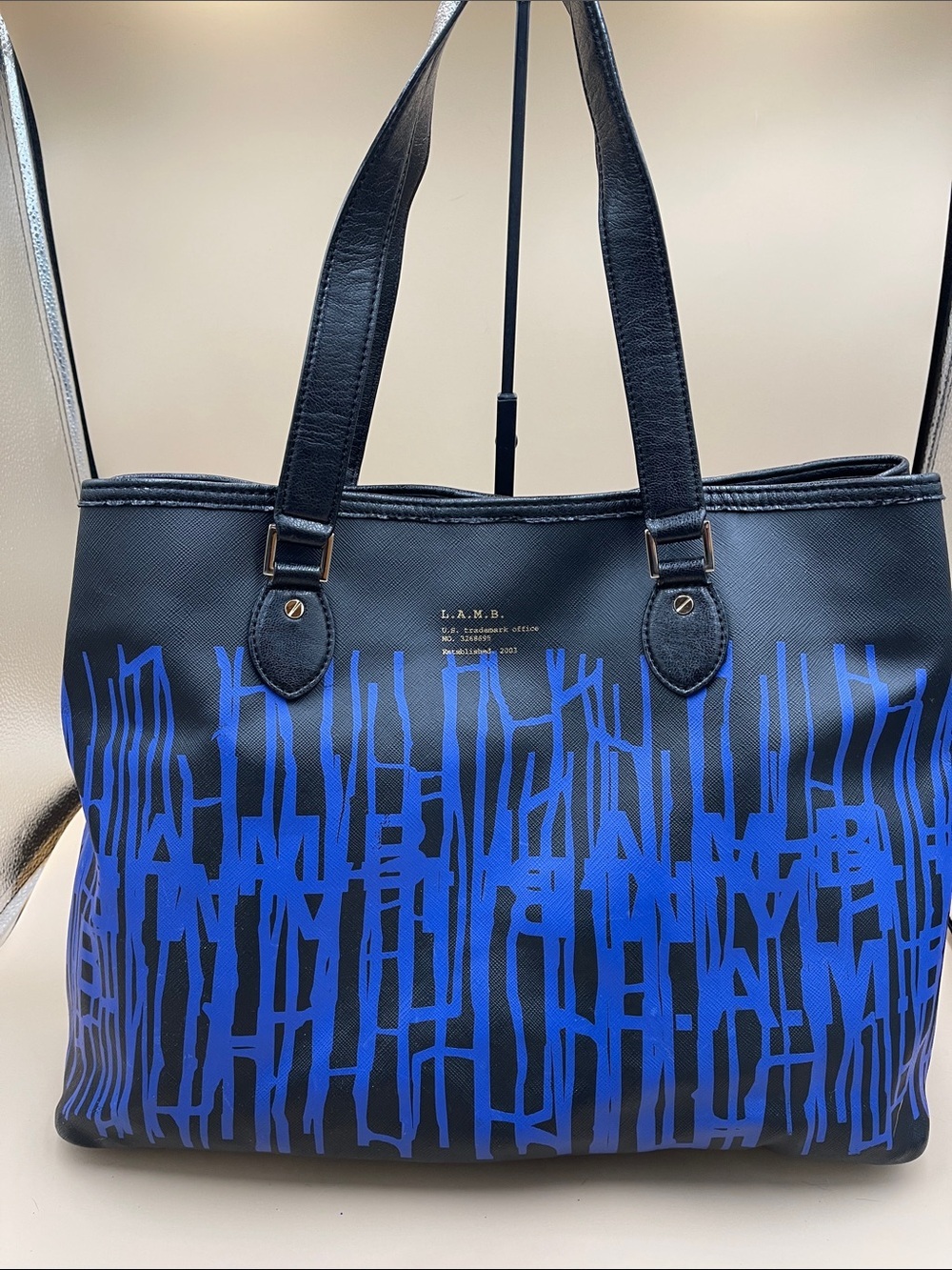 L.A.M.B. Black Tote with Electric Blue Abstract Print